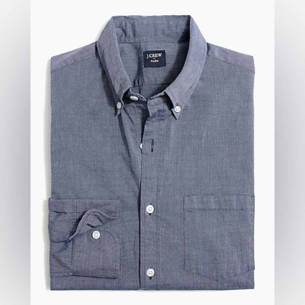 NWT JCREW Mens Blue Button Down Slim Flex shirt Sz XXL - missing last button